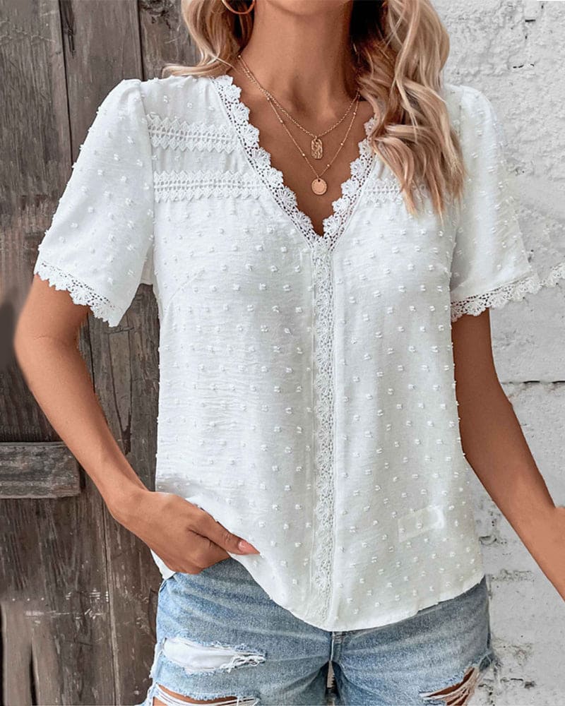 ZOE | Short Sleeve Lace Blouse with V-Neckline