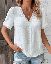 ZOE | Short Sleeve Lace Blouse with V-Neckline