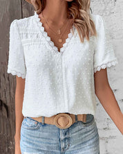 ZOE | Short Sleeve Lace Blouse with V-Neckline