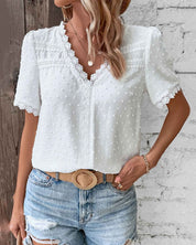 ZOE | Short Sleeve Lace Blouse with V-Neckline