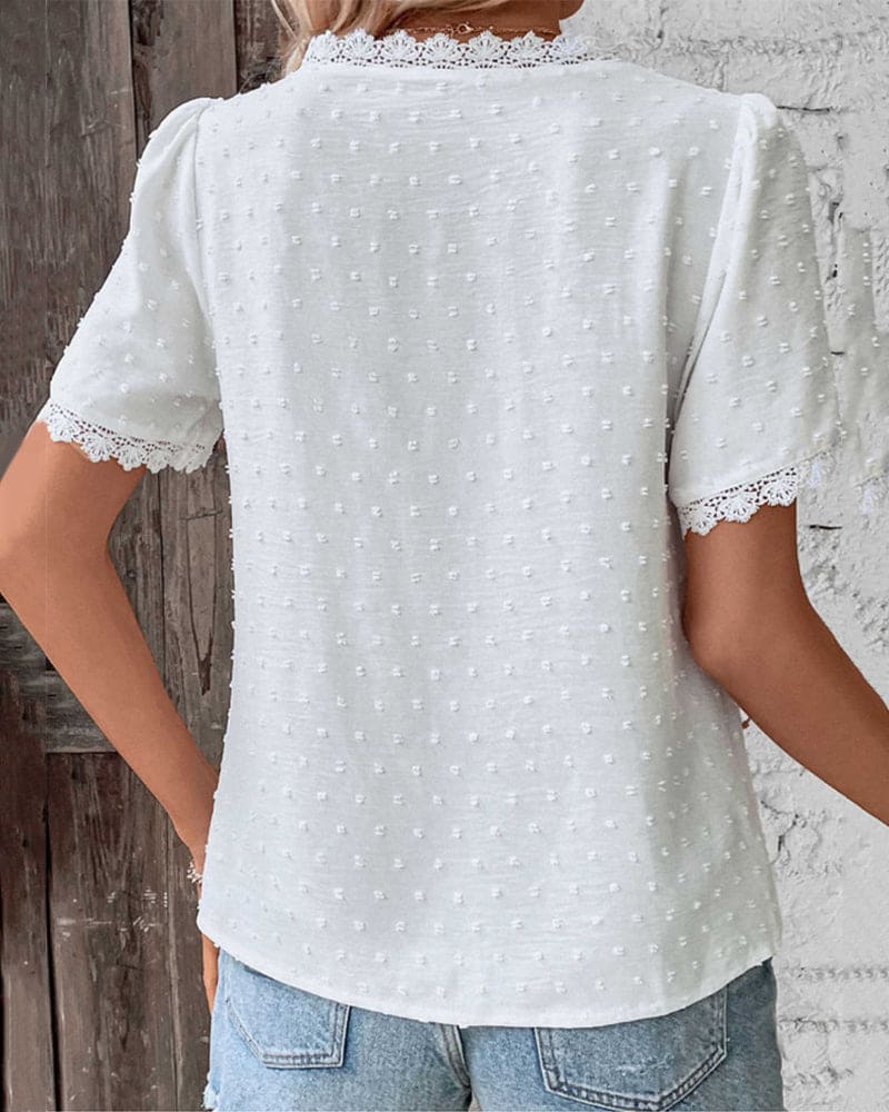 ZOE | Short Sleeve Lace Blouse with V-Neckline