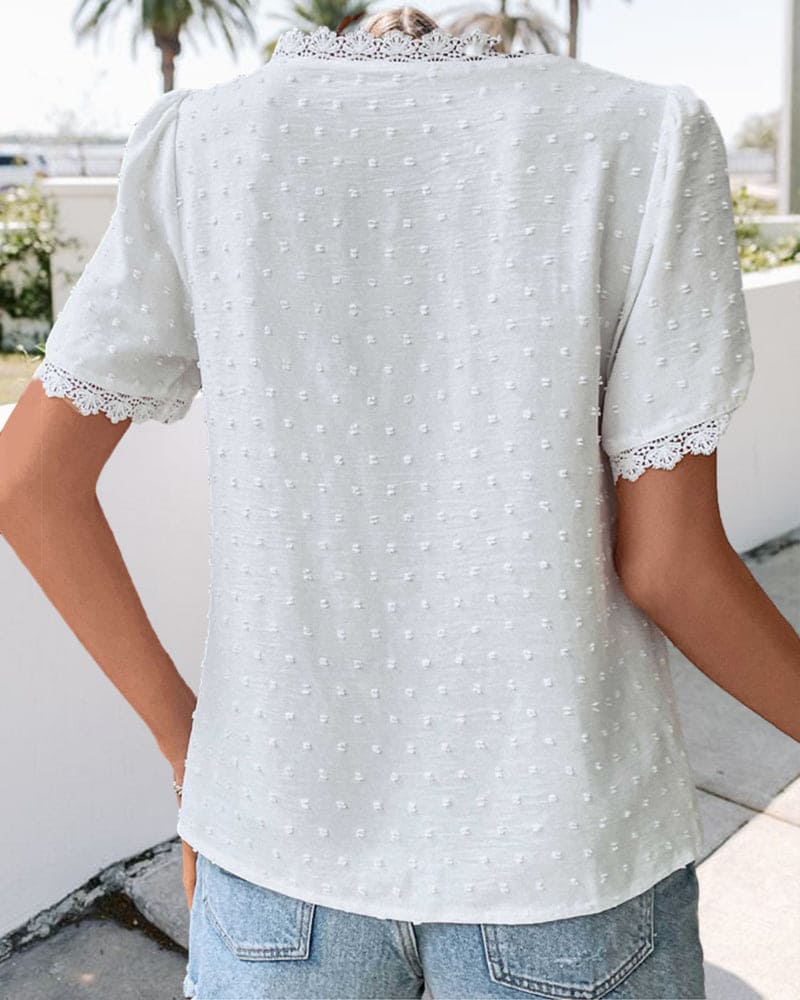 ZOE | Short Sleeve Lace Blouse with V-Neckline