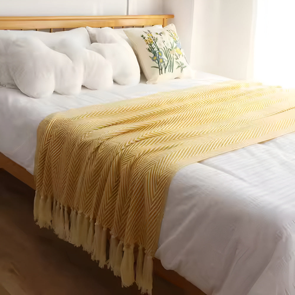 Couverture à chevrons pour femme avec franges en microfibre mélangée 0