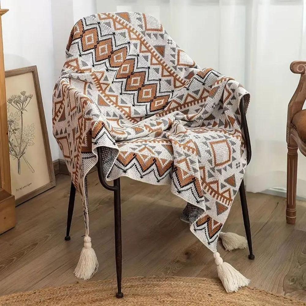 Couverture bohème chic pour femme en polyester et coton chaud 0