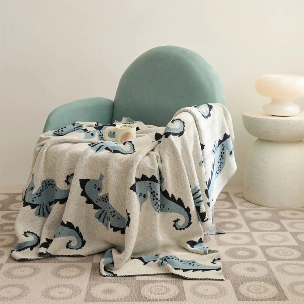 Couverture élégante pour la maison avec motif hippocampe en coton 0