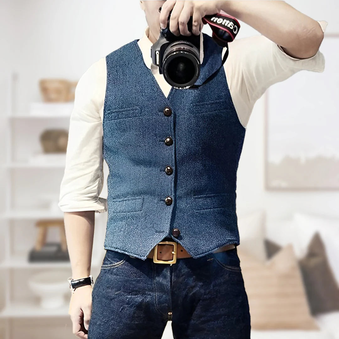 Gilet vintage sans manches pour homme | Patte de boutonnage 0