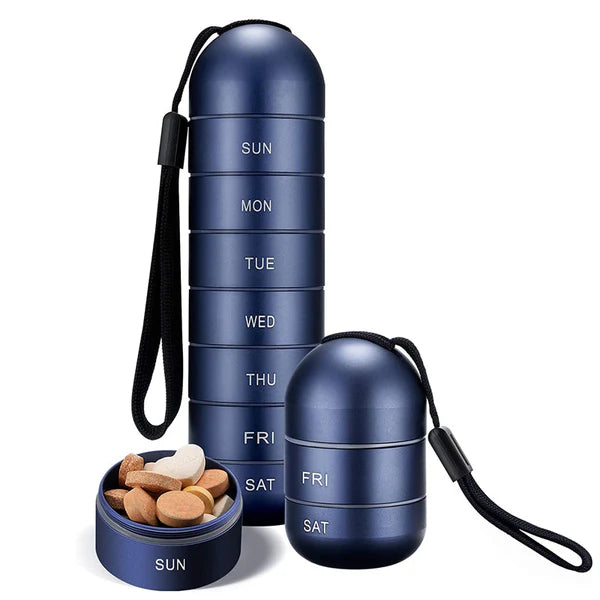 Pilulier portable en aluminium de 7 jours pour les voyages, pilulier à pilules 0