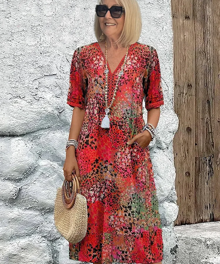 Robe femme douce à col en V | Midi 0