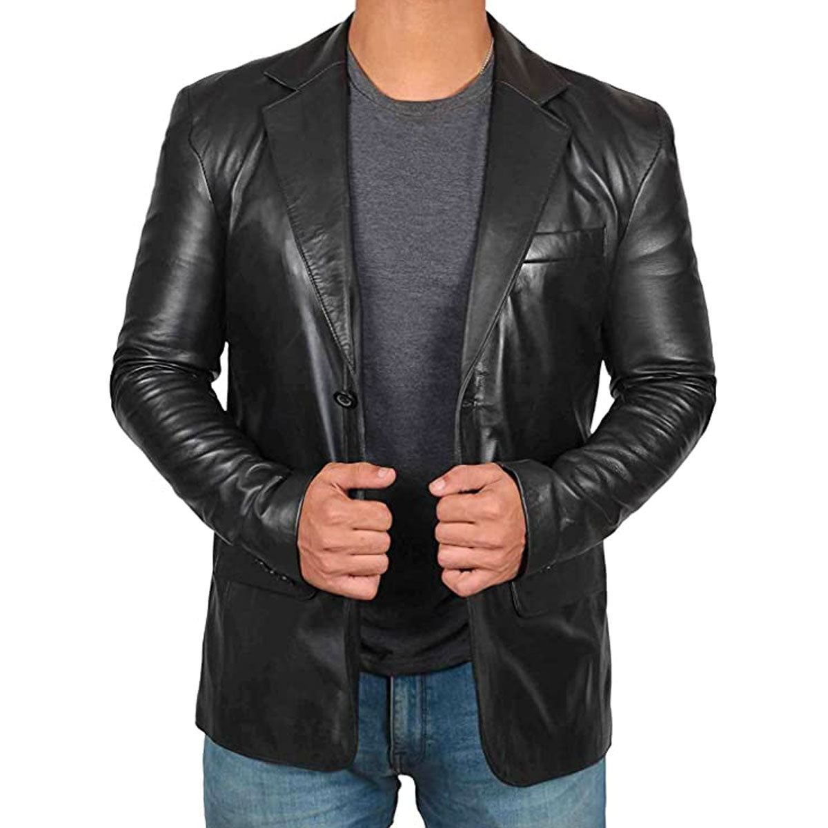 Veste de blazer à coupe moderne en cuir de qualité supérieure pour hommes 0