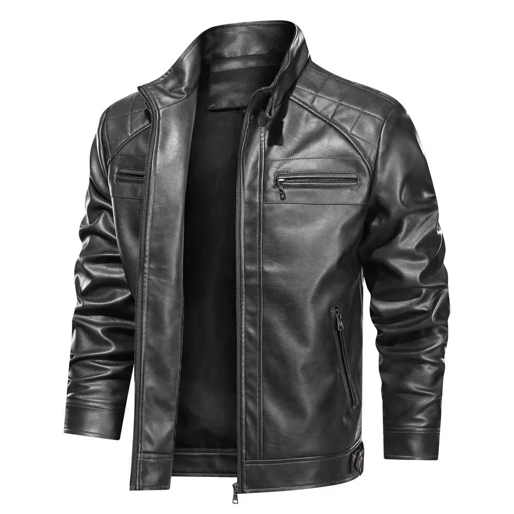 Veste motard premium pour homme | Noir et marron 0
