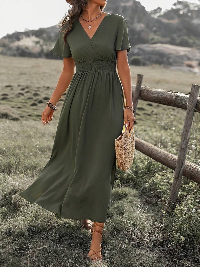 HEATHER | Elegantti pitkä boho-mekko V-kaula-aukkolla