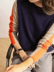 Aquisha | Pull femme avec des rayures rétro en marine et orange