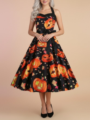 Retro Halloween Dress | Pumpkin and Ghost Costume for Women
