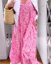 VANESSA | Long dress with short sleeves and V-neck