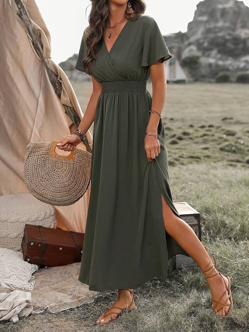 HEATHER | Elegantti pitkä boho-mekko V-kaula-aukkolla