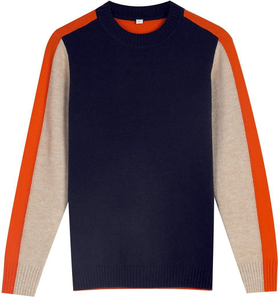 Aquisha | Pull femme avec des rayures rétro en marine et orange