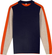 Aquisha | Pull femme avec des rayures rétro en marine et orange