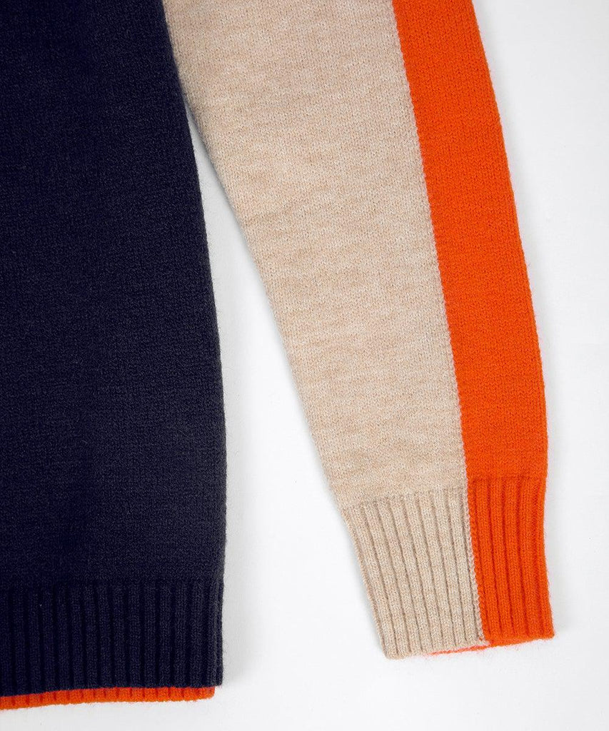 Aquisha | Pull femme avec des rayures rétro en marine et orange