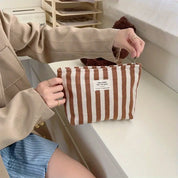 Striped Olive Travel Makeup Bag