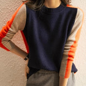 Aquisha | Pull femme avec des rayures rétro en marine et orange