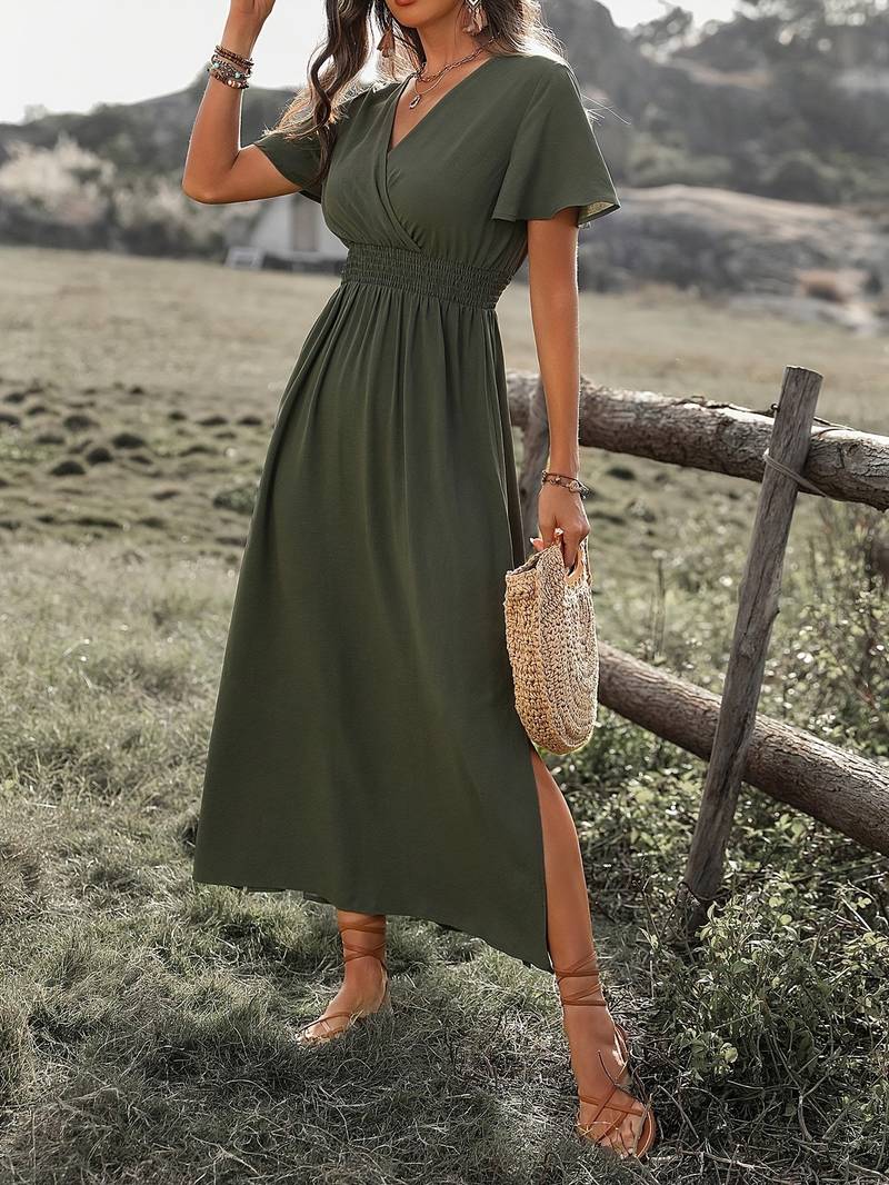 HEATHER | Elegantti pitkä boho-mekko V-kaula-aukkolla