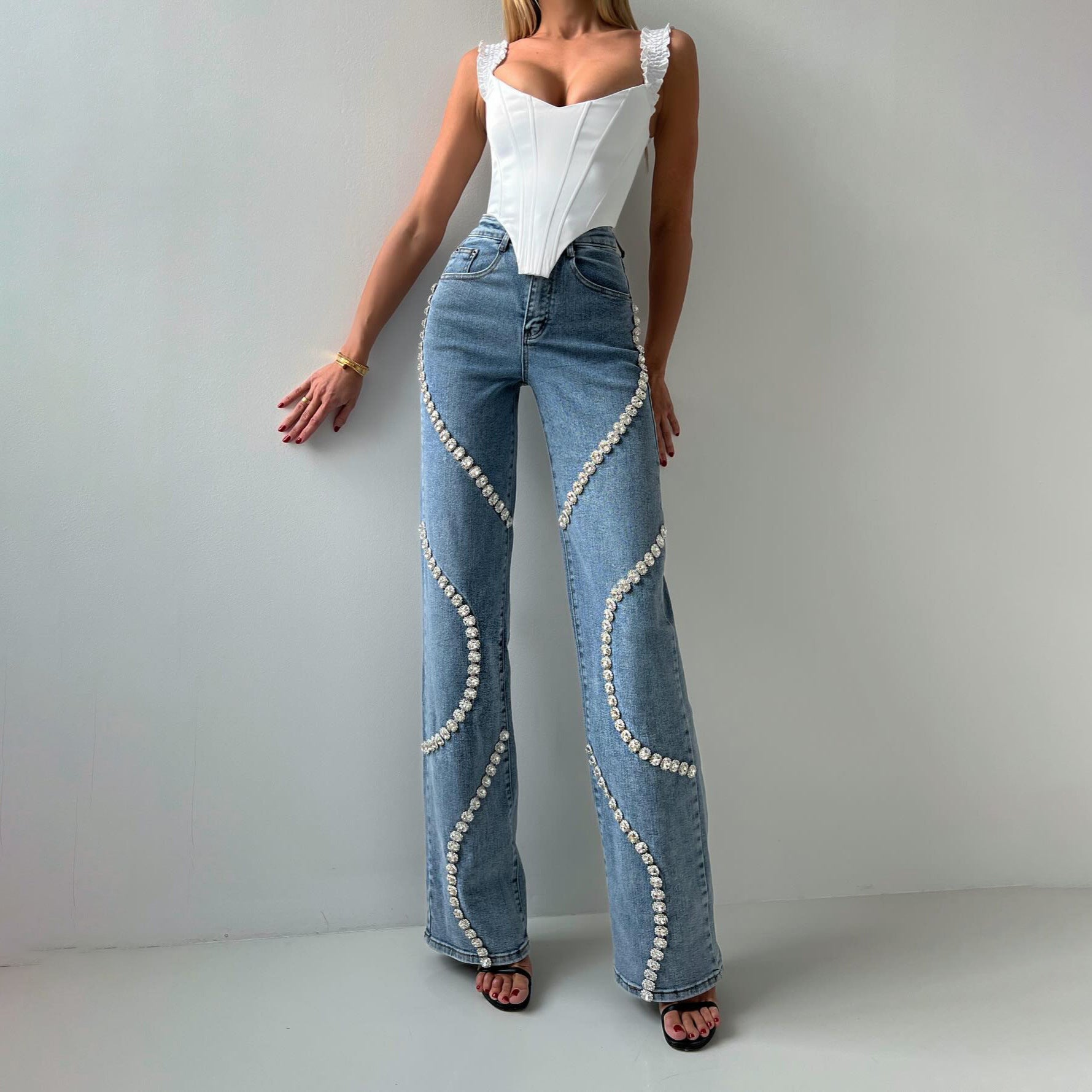ZELENA | Jean Detail Rhinestones