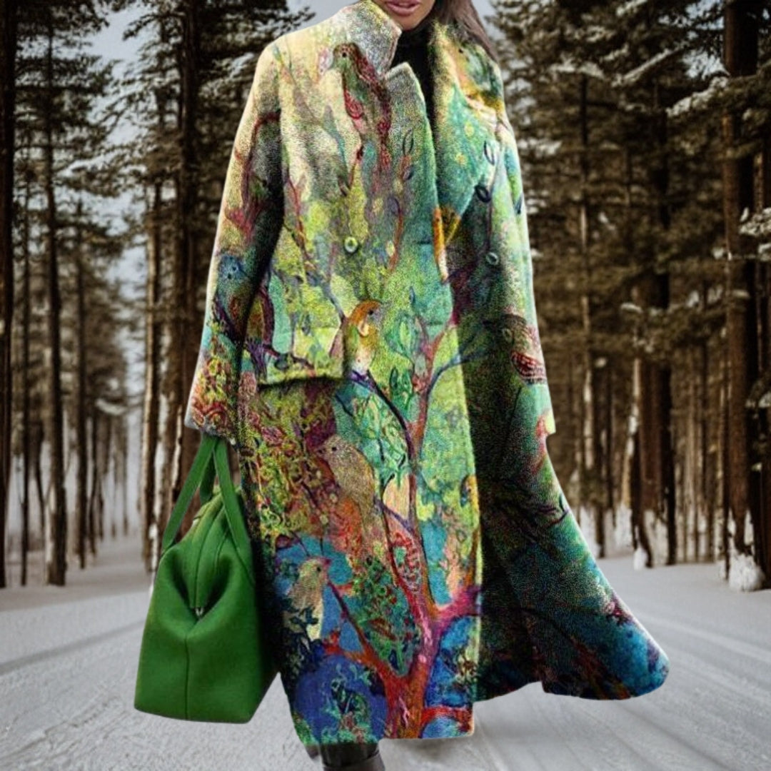 Tilda | Lang elegant kåpe med abstrakt trykk