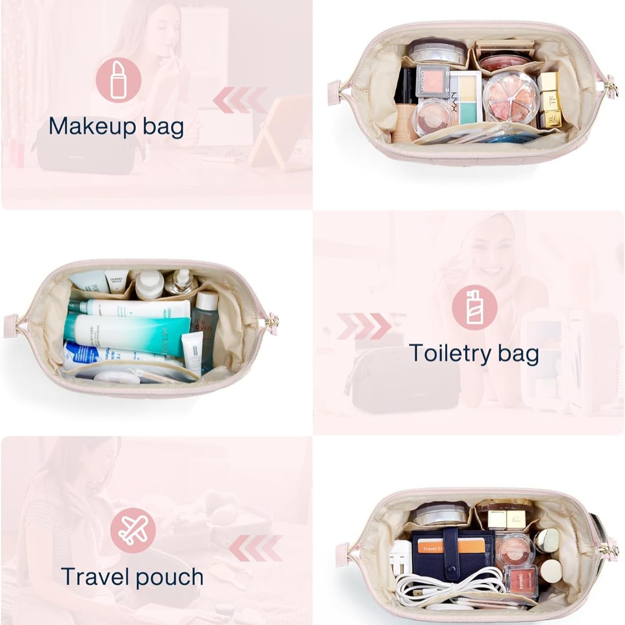 Louise | Elegant and spacious cosmetic pouch in soft quilted fabric