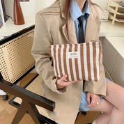 Striped Olive Travel Makeup Bag
