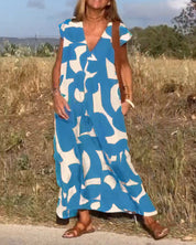 CLAIRE | Maxi-mekko painatuksella ja V-pääntiellä