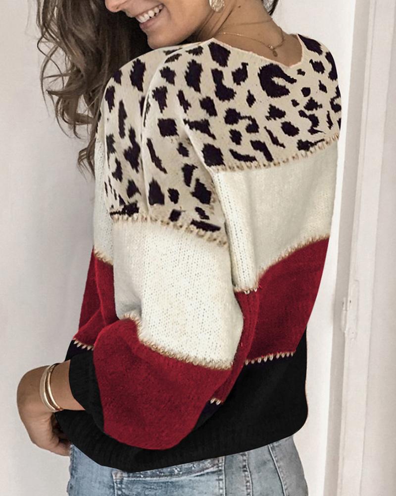 ELS | Sweatshirt rayé avec imprimé léopard