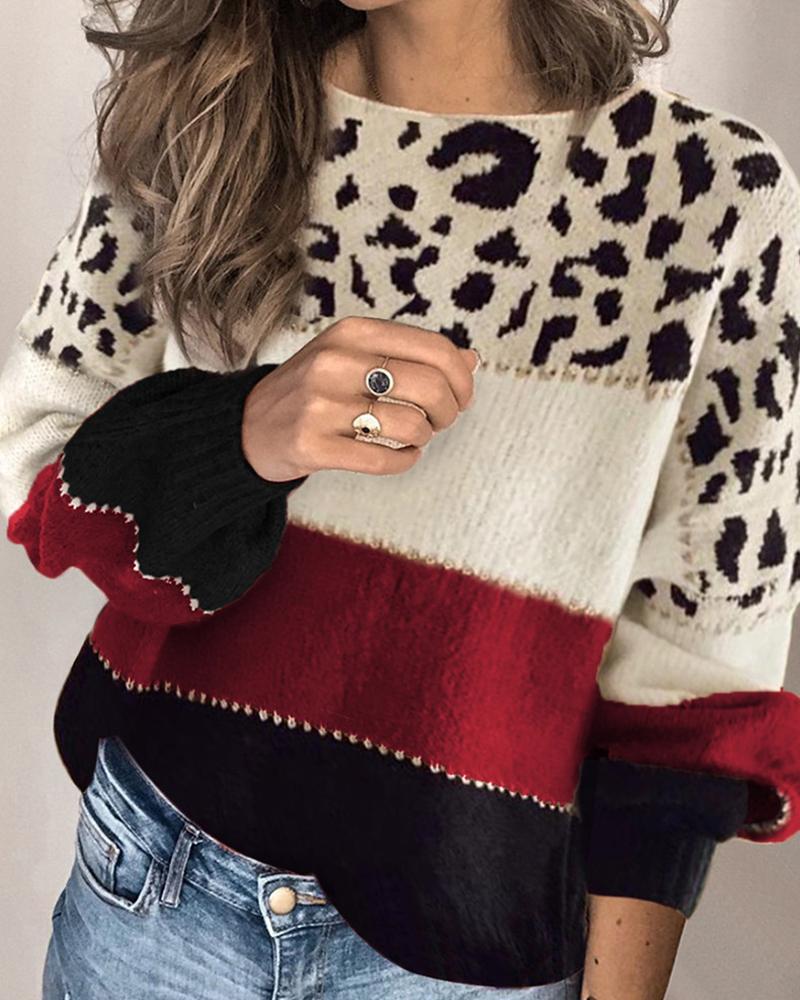 ELS | Sweatshirt rayé avec imprimé léopard