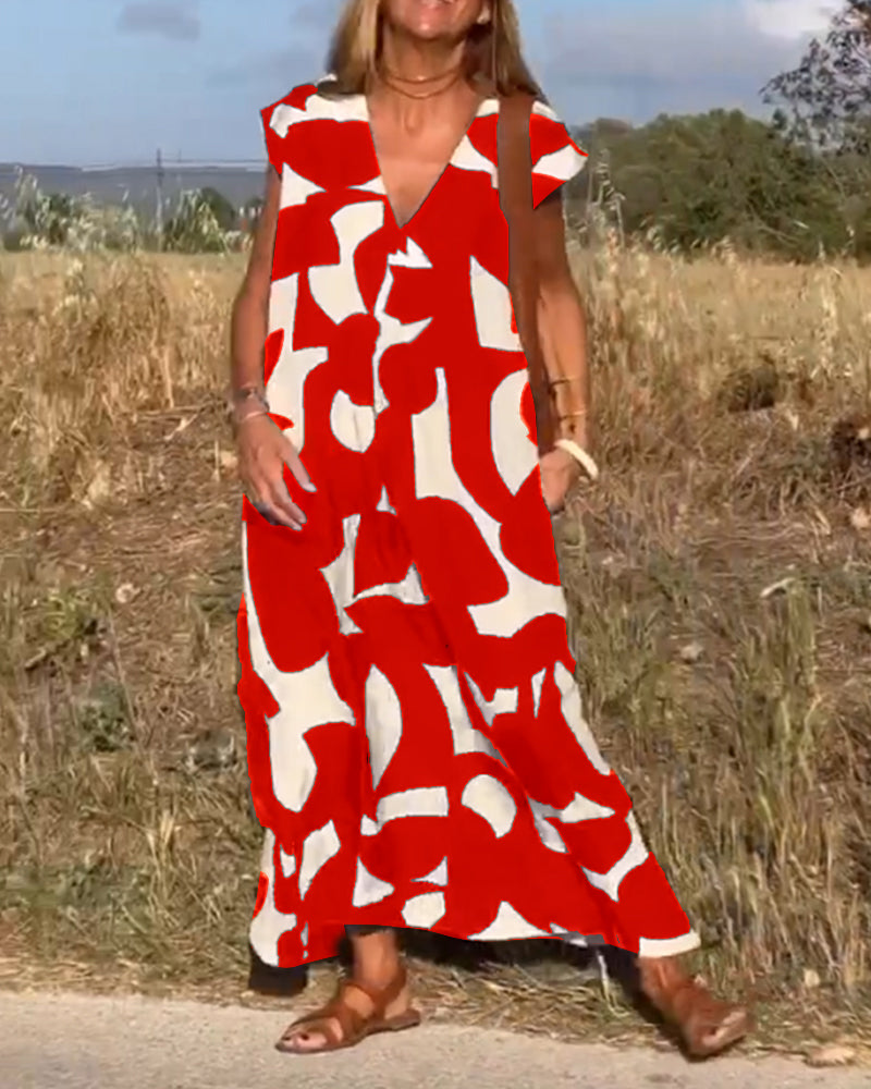 CLAIRE | Maxi-mekko painatuksella ja V-pääntiellä