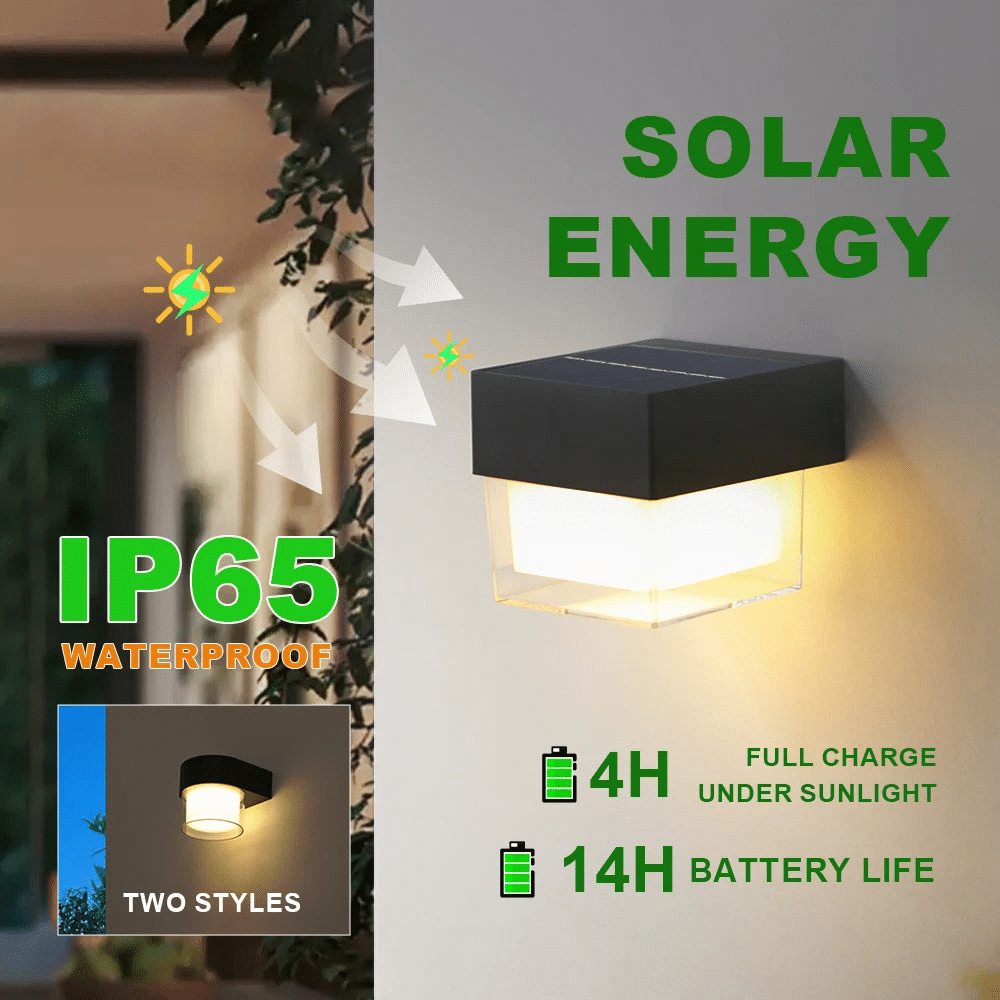 Applique murale solaire d'extérieur – Étanche, économe en énergie, design moderne, IP65, éclairage LED 4 W 0