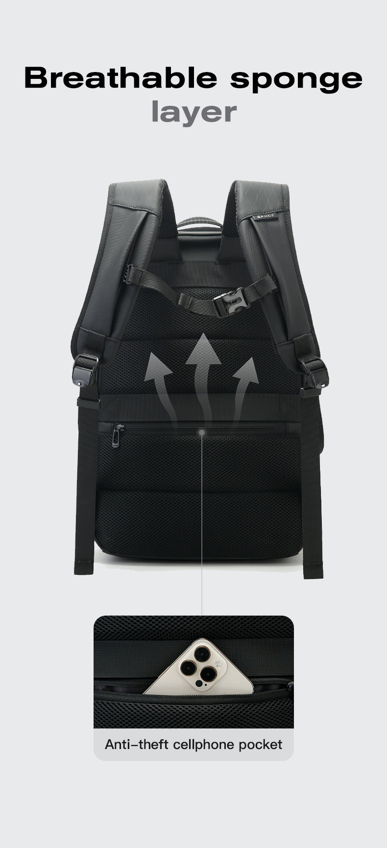 BANGE Nouveau sac à dos d'école de commerce imperméable et organisé 8