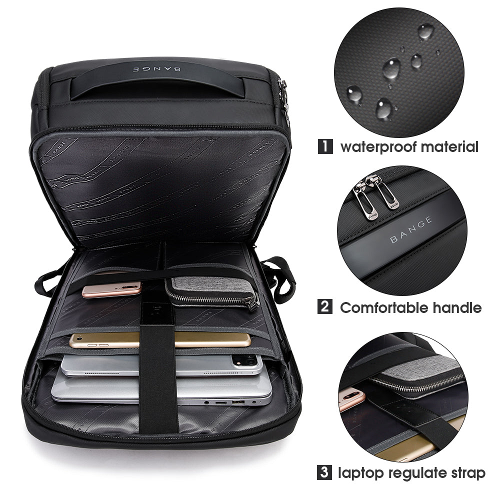 BANGE Nouveau sac à dos pour ordinateur portable 15,6 pouces pour hommes et femmes 2