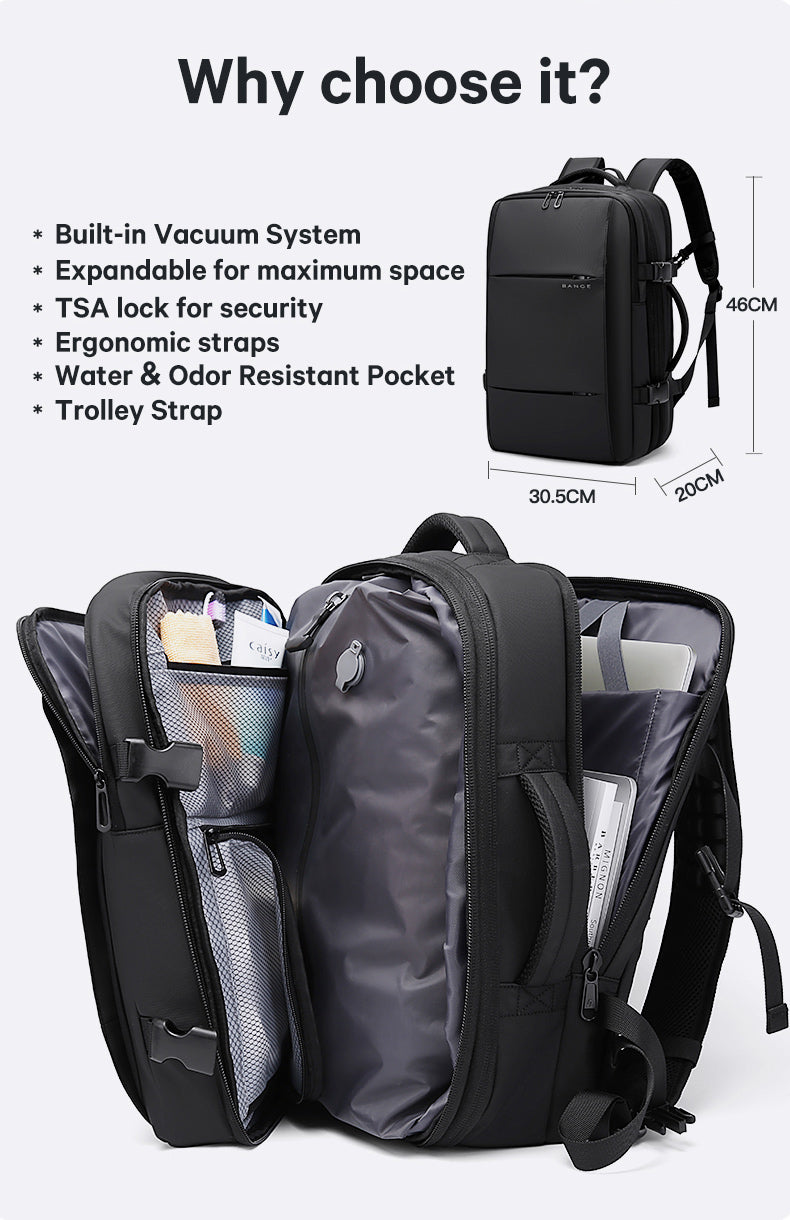 BANGE Sac à dos étanche à compression sous vide pour homme, 50 L, avec serrure TSA, offre spéciale, nouveauté 2