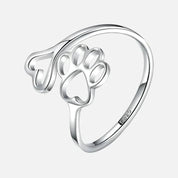 Bague ajustable en argent avec cœur et patte - Un design délicat pour les amoureux des animaux 0