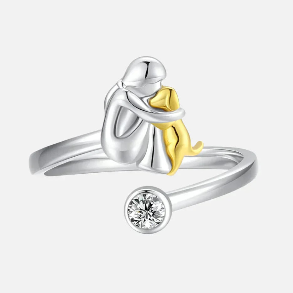 Bague ajustable en argent avec détails dorés - Hypoallergénique - Symbole d'amour et de lien avec votre chien 0
