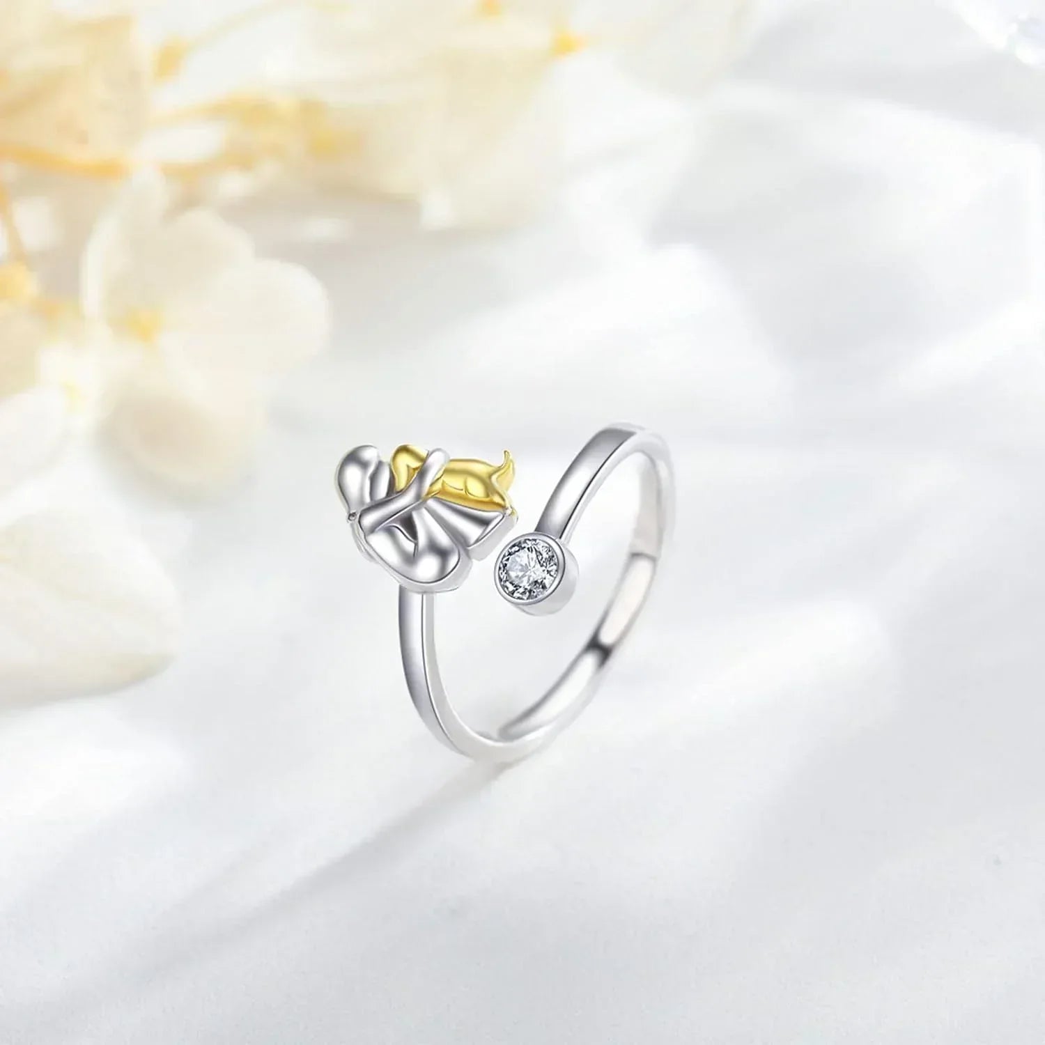 Bague ajustable en argent avec détails dorés - Hypoallergénique - Symbole d'amour et de lien avec votre chien 2