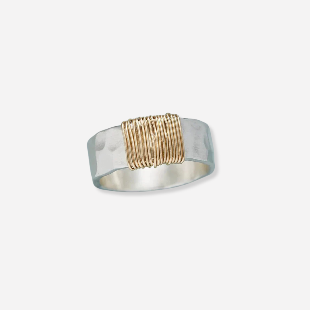 Bague élégante en argent avec accents dorés – Modèle unique fait main 0