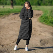 Keli | Long and Cozy Knitted Hoodie Sweater for Cold Days
