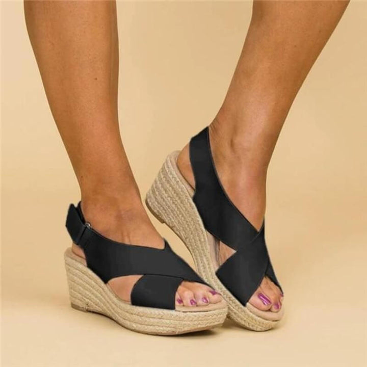 Black Wedge Sandals for Women - Trendy Cross-Strap Wedge Heels for Summer Fashion 0