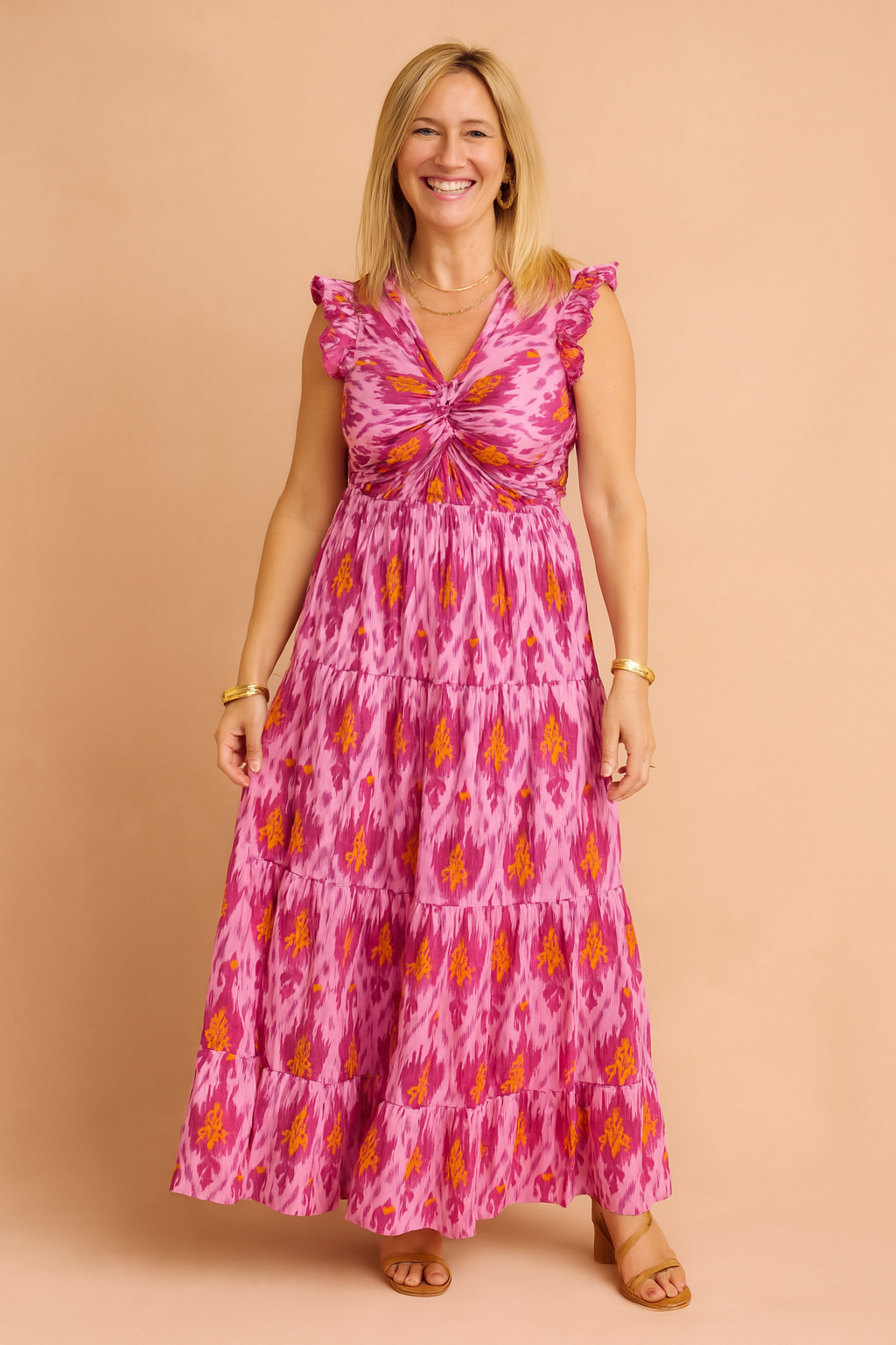 Boho Ruffled Maxi Dress for Women - Summer Ethnic Pattern Dress 0
