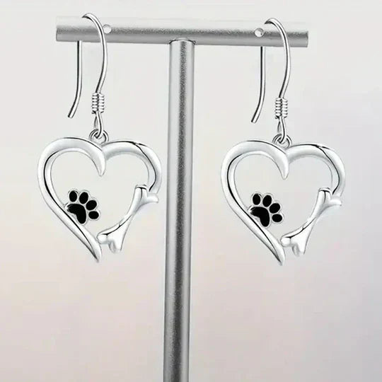 Boucles d'oreilles cœur et patte – argent et émail noir 0