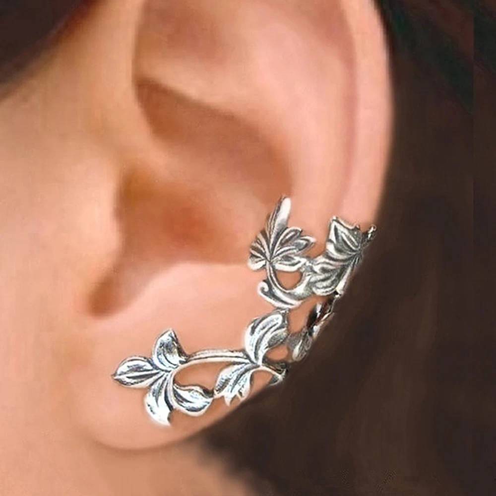 Boucles d'oreilles feuilles vintage – Détails argentés 0