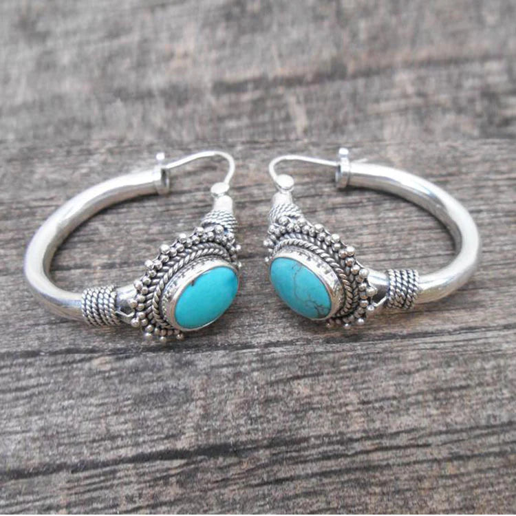 Boucles d'oreilles turquoise rétro – Bijoux élégants pour toutes les occasions, clous d'oreilles en métal 3