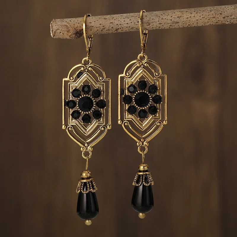 Boucles d'oreilles vintage en cristal noir – Bijoux élégants 0