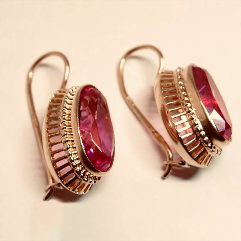 Boucles d'oreilles vintage en cristal rouge et or rose – Bijoux élégants 0
