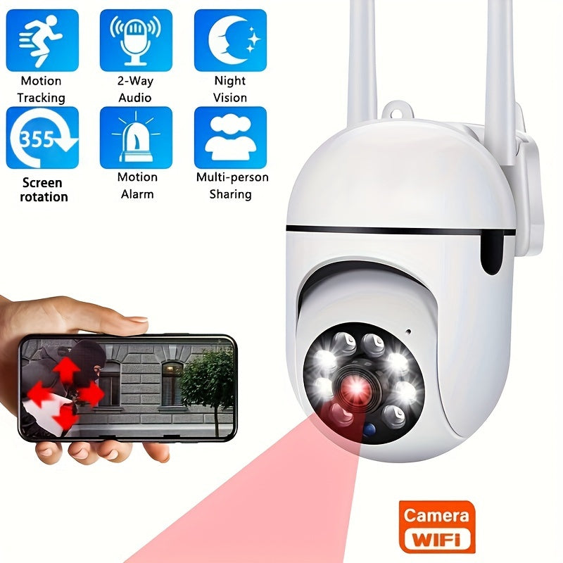 Caméra de surveillance sans fil intelligente avec résolution HD 1080p, vision nocturne couleur, audio bidirectionnel, utilisation intérieure / extérieure 3